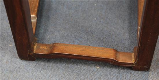 A pair of Chinese hardwood flower stands, possibly huanghuali 17th / 18th century, W.42.5cm H.85cm D.31.5cm, old repairs and replacemen